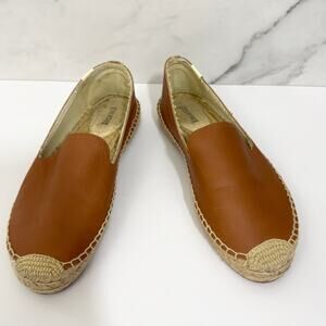 Soludos Womens Platform Smoking Slipper Shoes Size 8.5 Leather Espadrille Tan
